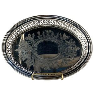Vintage Oneida Silverplate Gallery Tray 12" Etched Floral Pierced Rim Platter